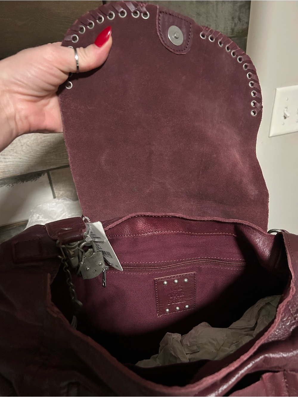 We The Free Leigh Distressed Hobo-Blackberry w/ Micro Emerson & Strawberry Charm - Picture 9 of 16